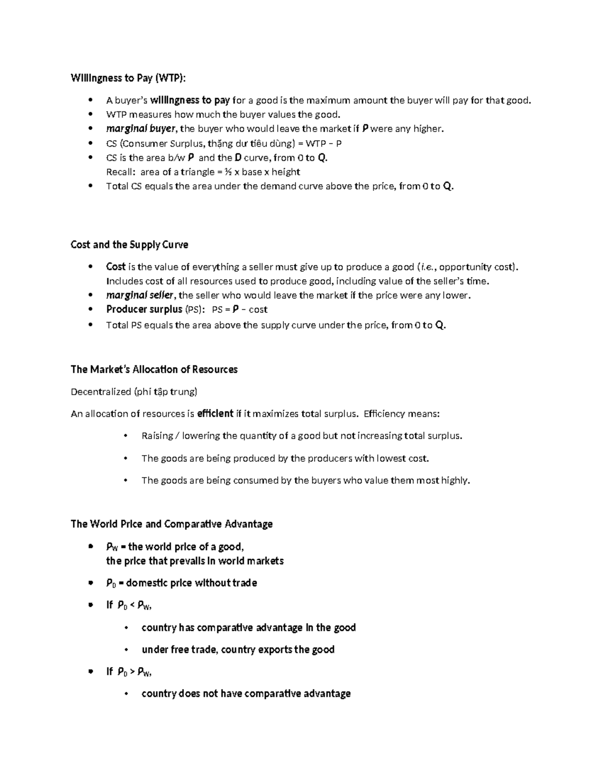 Micro Notes on WTP, Supply Curve & Trade (ECO 101) - Studocu