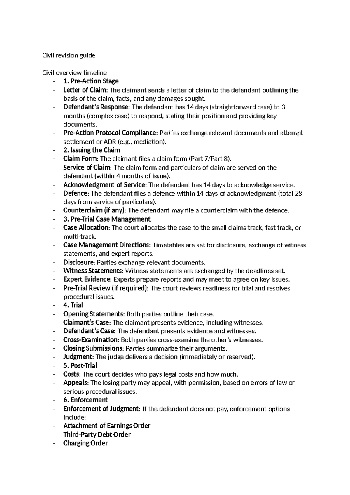 Civil Revision Guide: Key Stages and Protocols in Civil Claims - Studocu