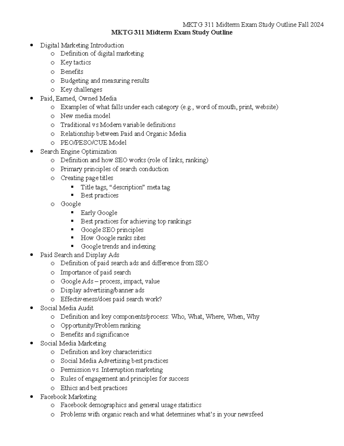 MKTG 311 Midterm Exam Study Guide - Digital Marketing Strategies 2024 ...