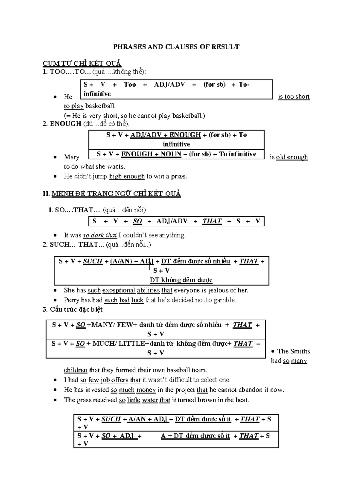 PHRASES AND CLAUSES OF RESULT - Sentence Transformations (573233397 ...