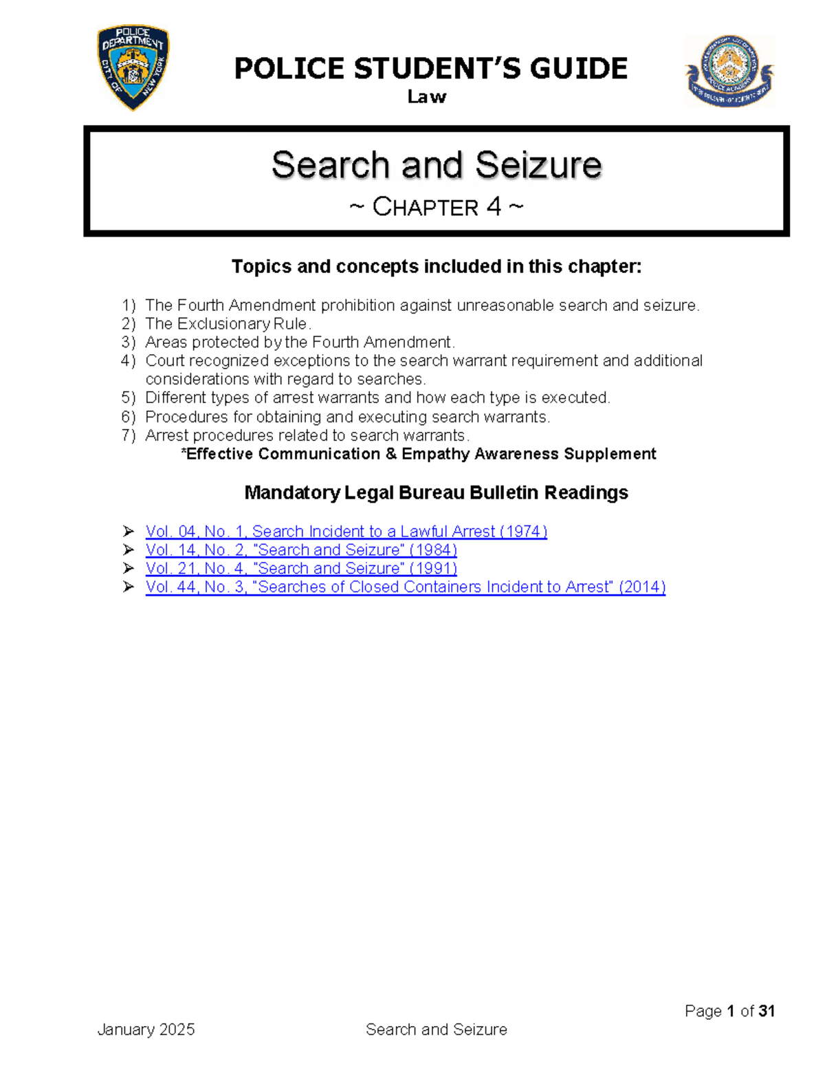 Search and Seizure Procedures - Police Student's Guide (Law Course ...