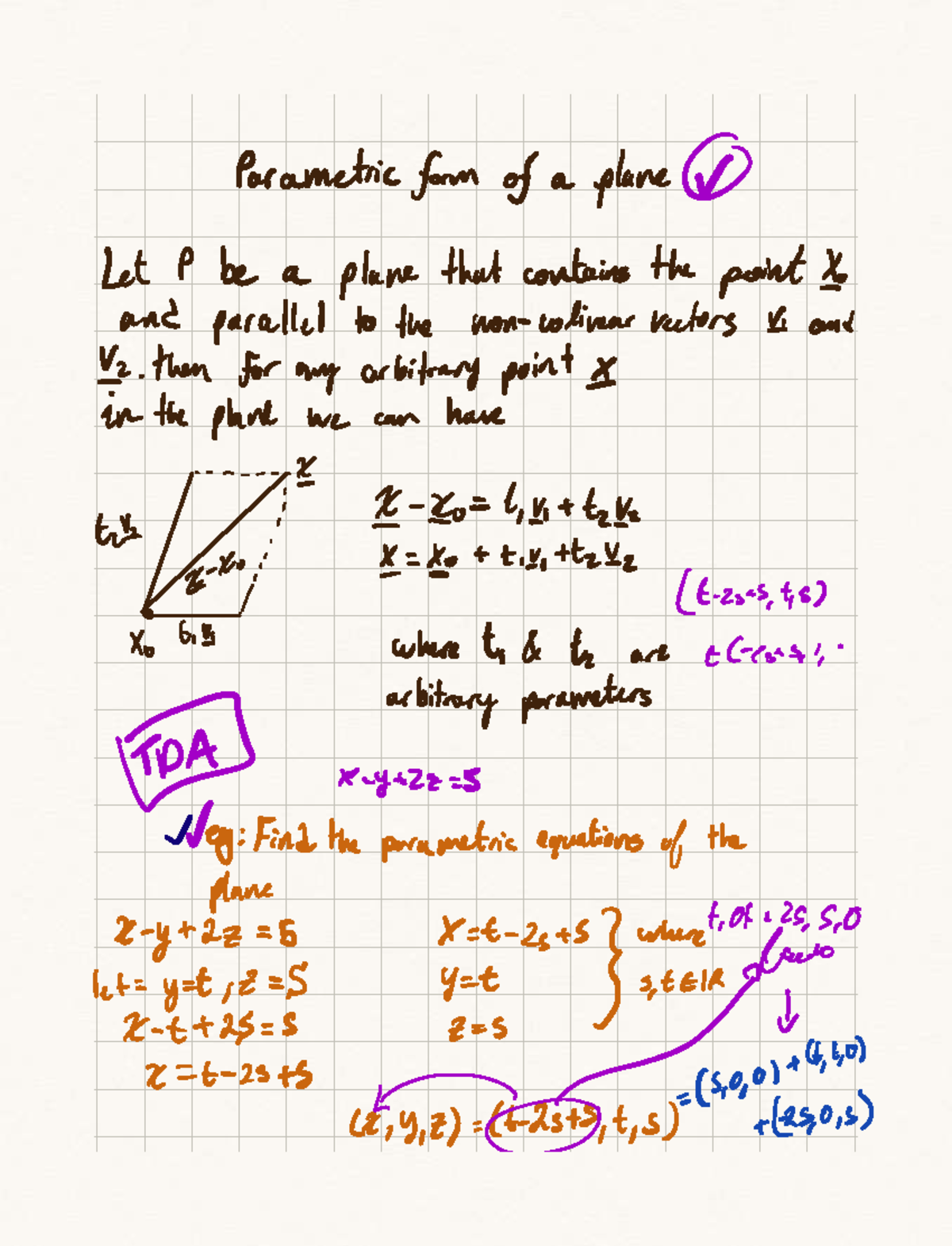 Parametric Equations of a Plane and Line - Notes for Math 101 - Studocu