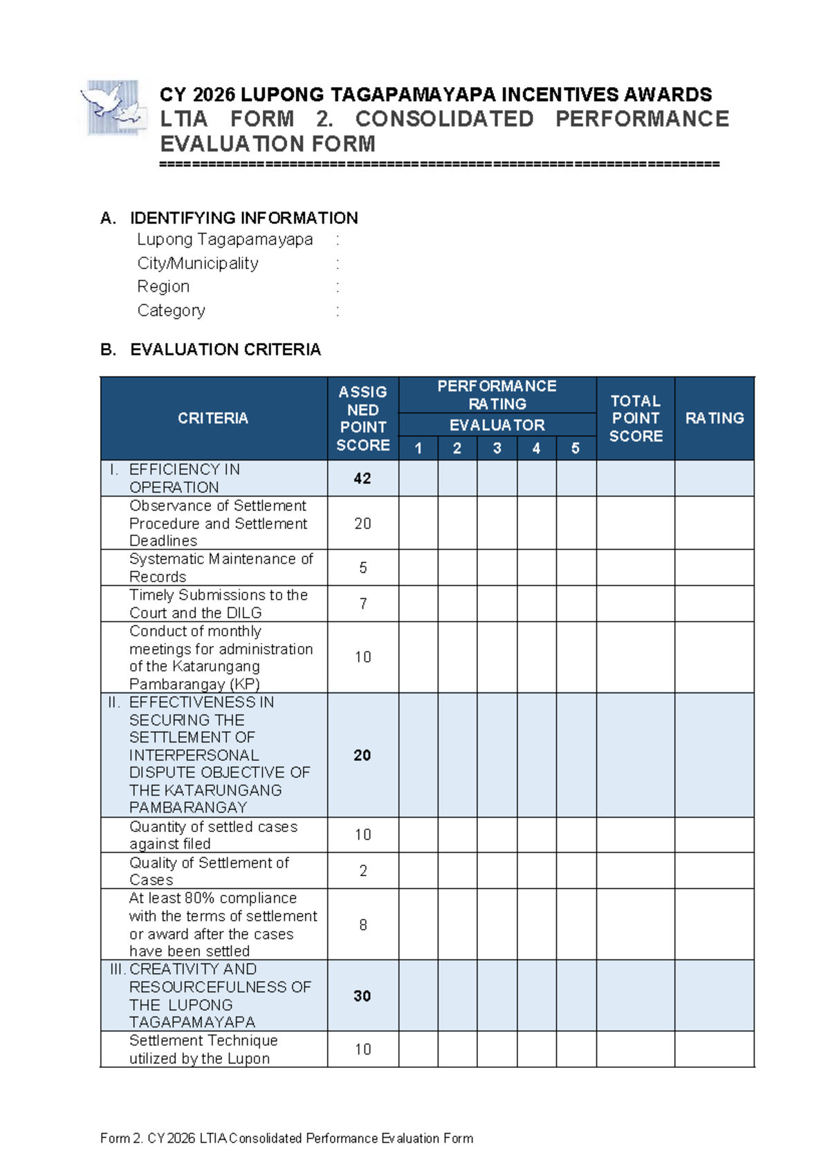 CY 2026 LTIA Form 2: Consolidated Performance Evaluation Guide - Studocu
