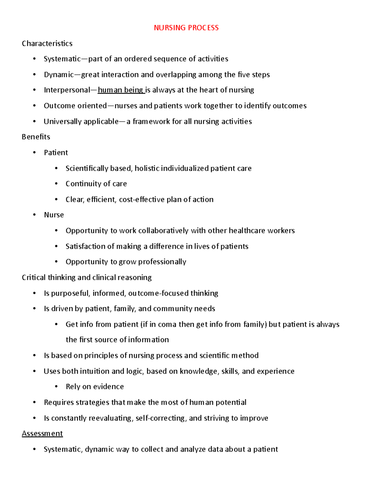 Nursing Process Overview - NUR 123 Lecture Notes 1 - Studocu