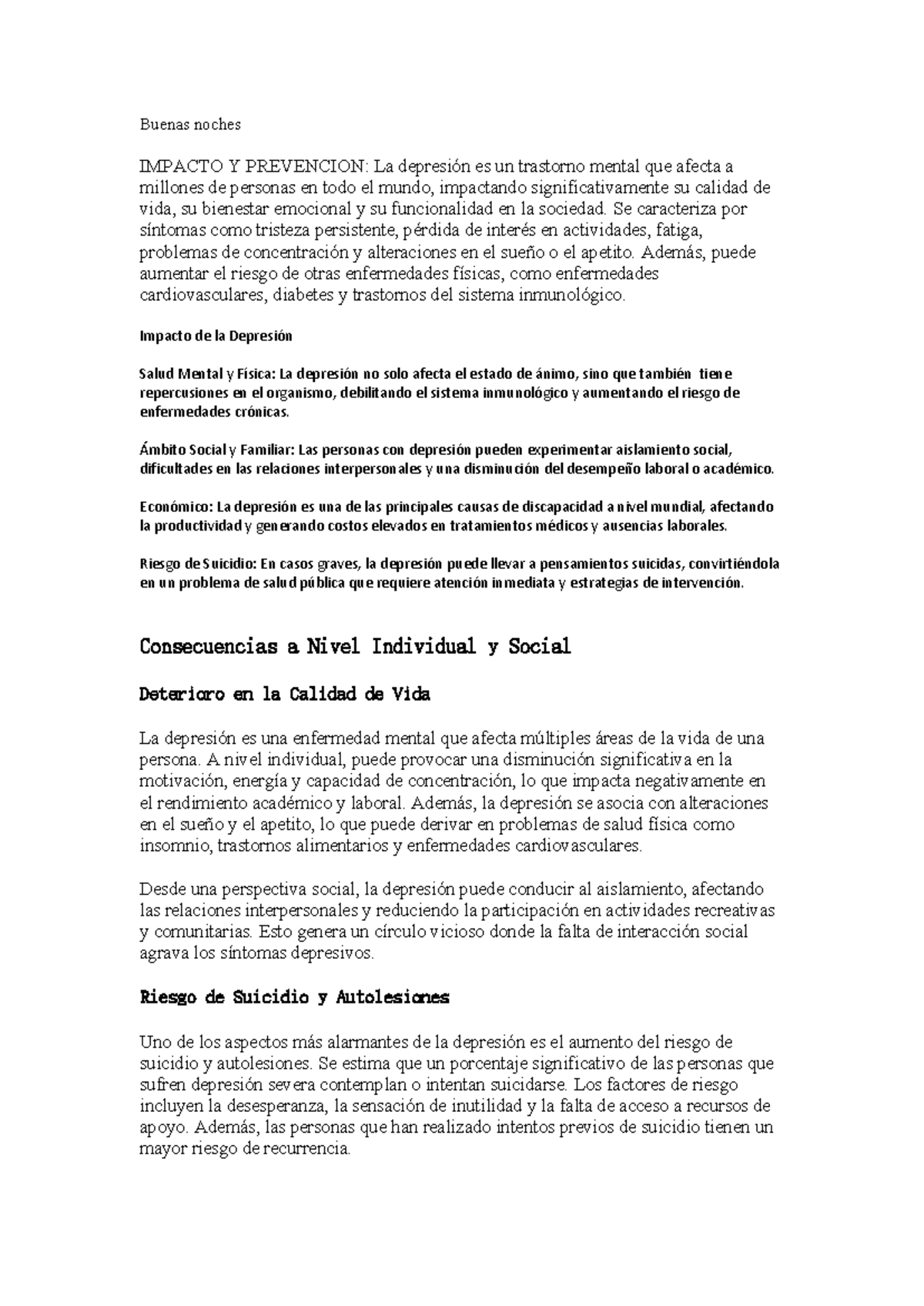 Título: Psicología y Salud Mental: Impacto y Prevención de la Depresión ...