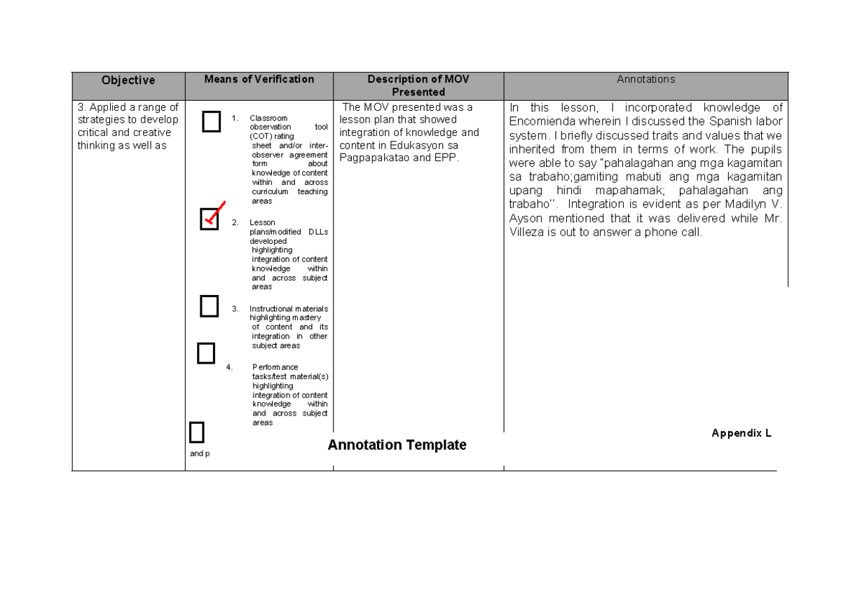 Filipino III MOV Lesson Plan Annotations for Edukasyon and EPP - Studocu