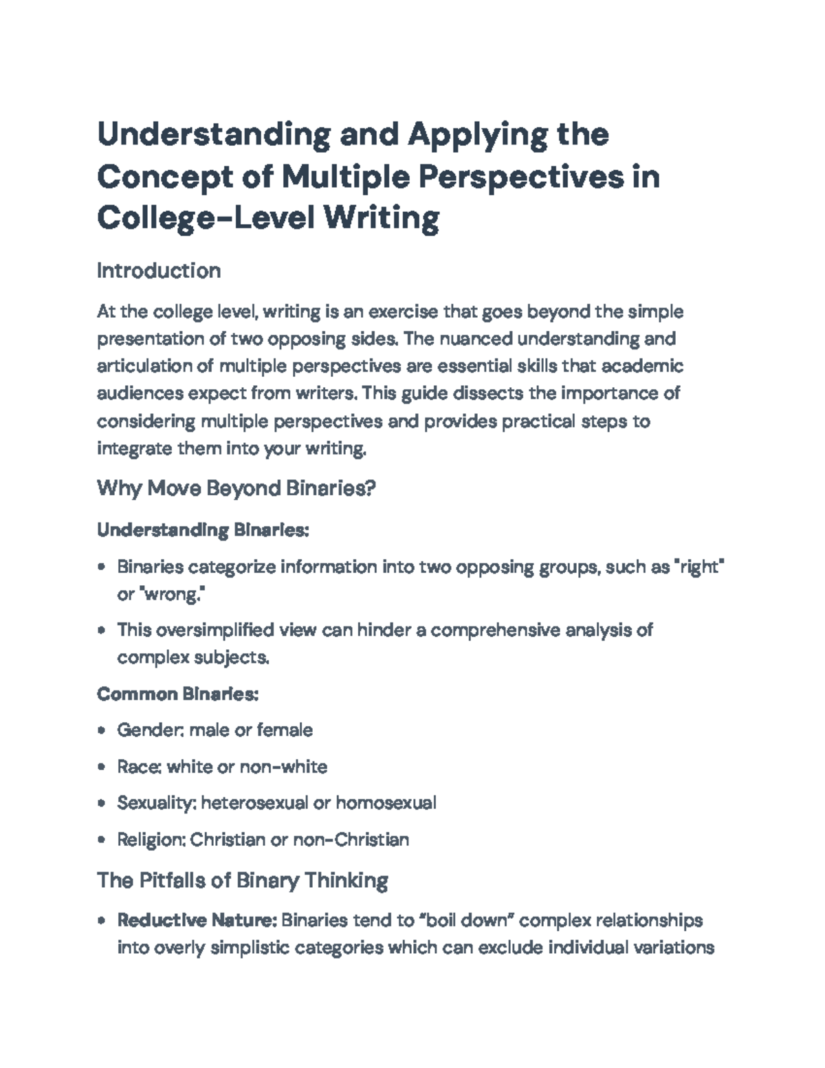 Understanding Multiple Perspectives in College Writing - Understanding ...