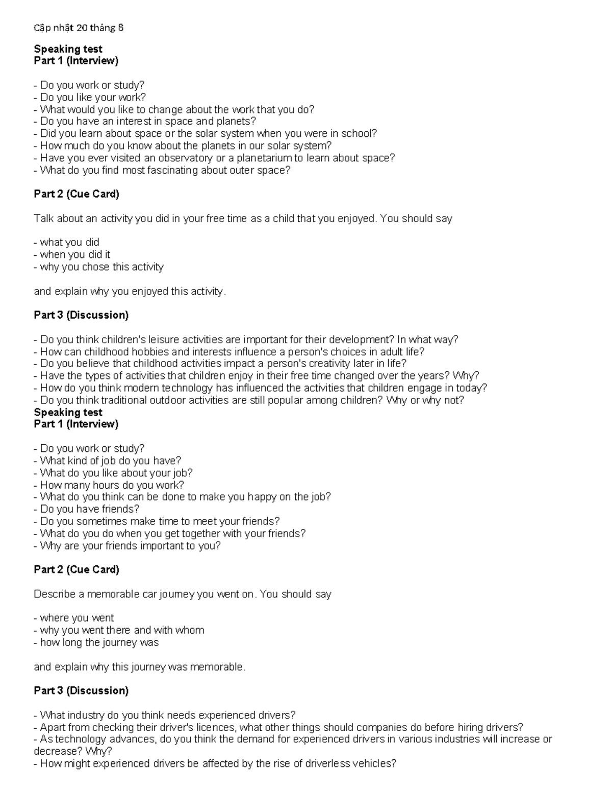 Cập nhật 20 tháng 8: Speaking & Writing Test Preparation Guide - Studocu
