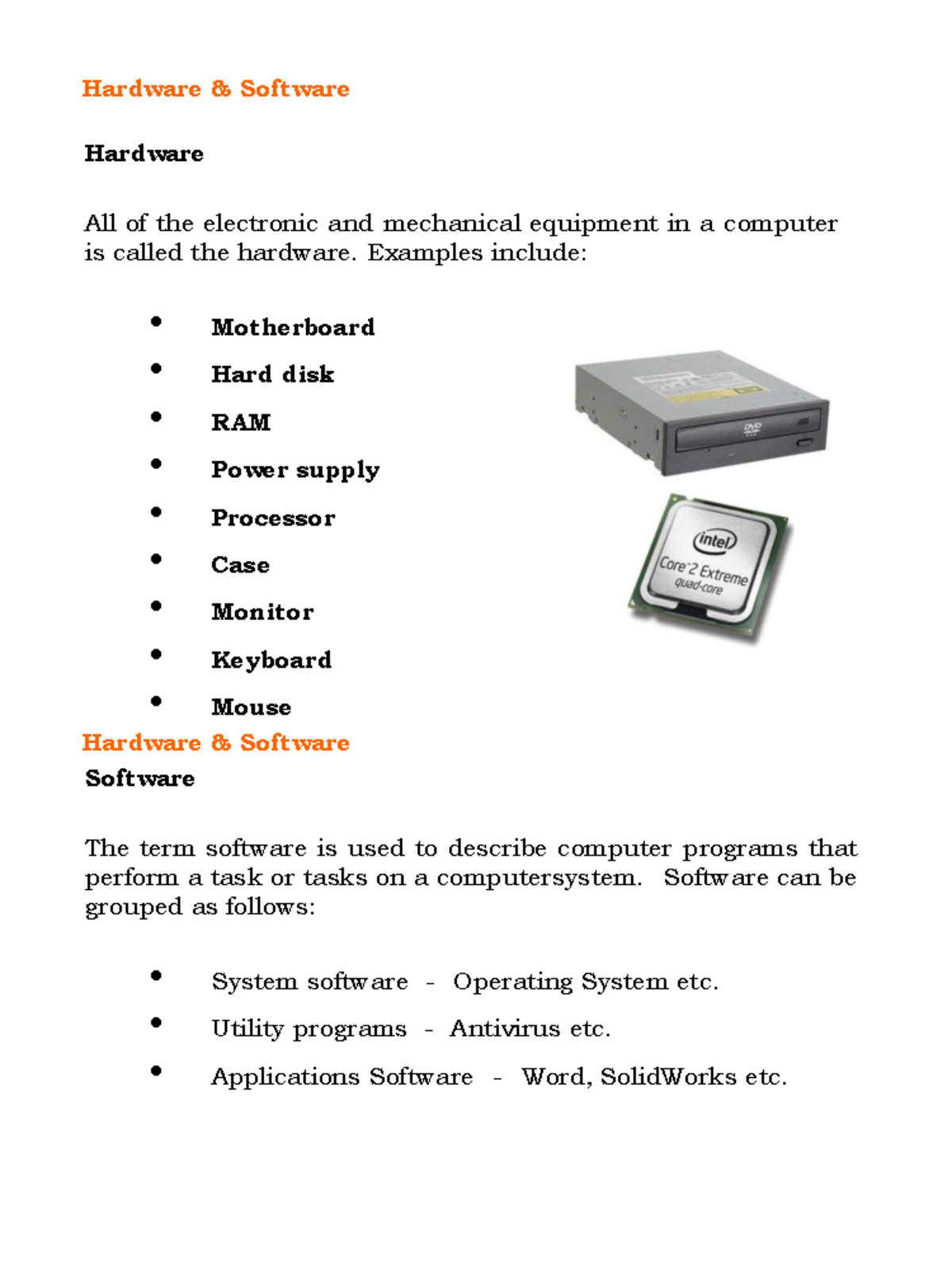 IT Workshop Notes - Understanding Hardware and Software Components ...