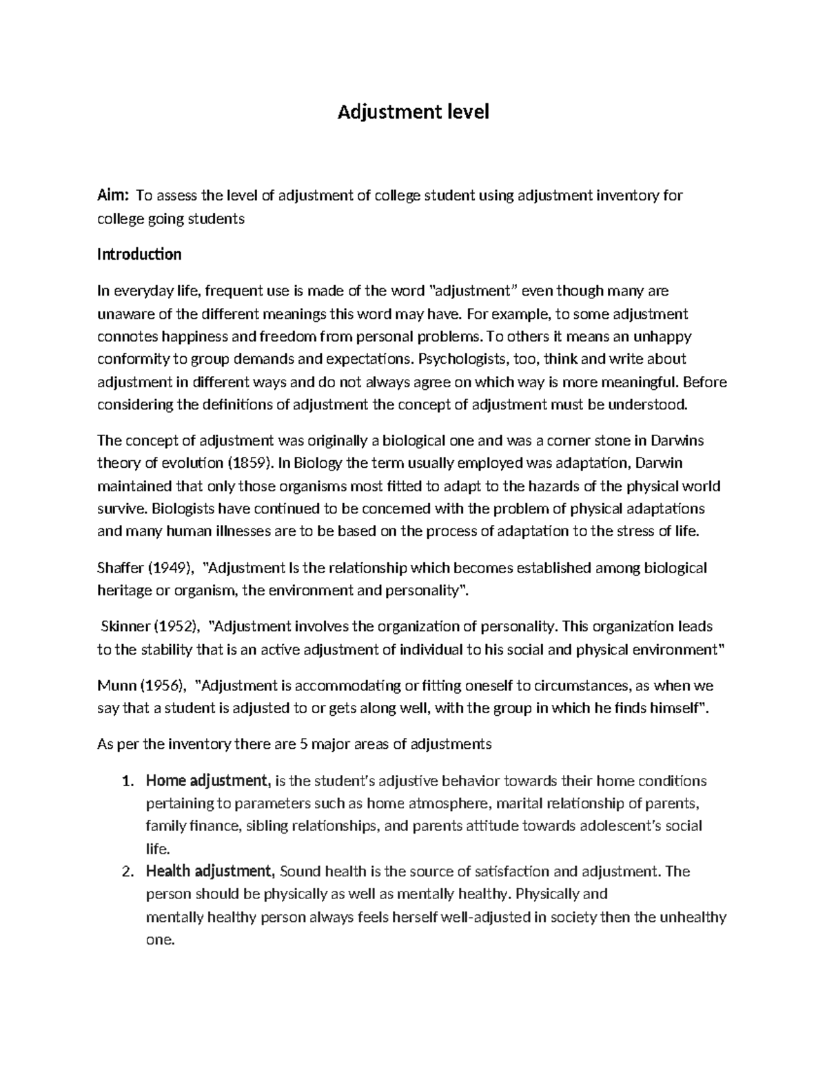 Adjustment Level Assessment Report for College Students: A Practical ...