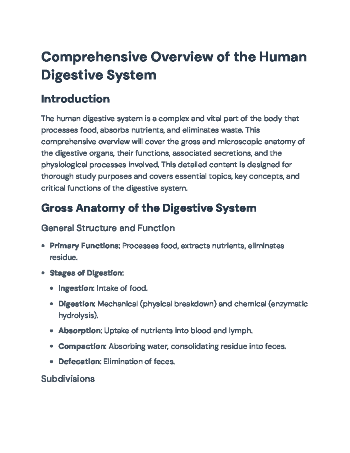 Comprehensive Overview of the Human Digestive System (BIO101 ...