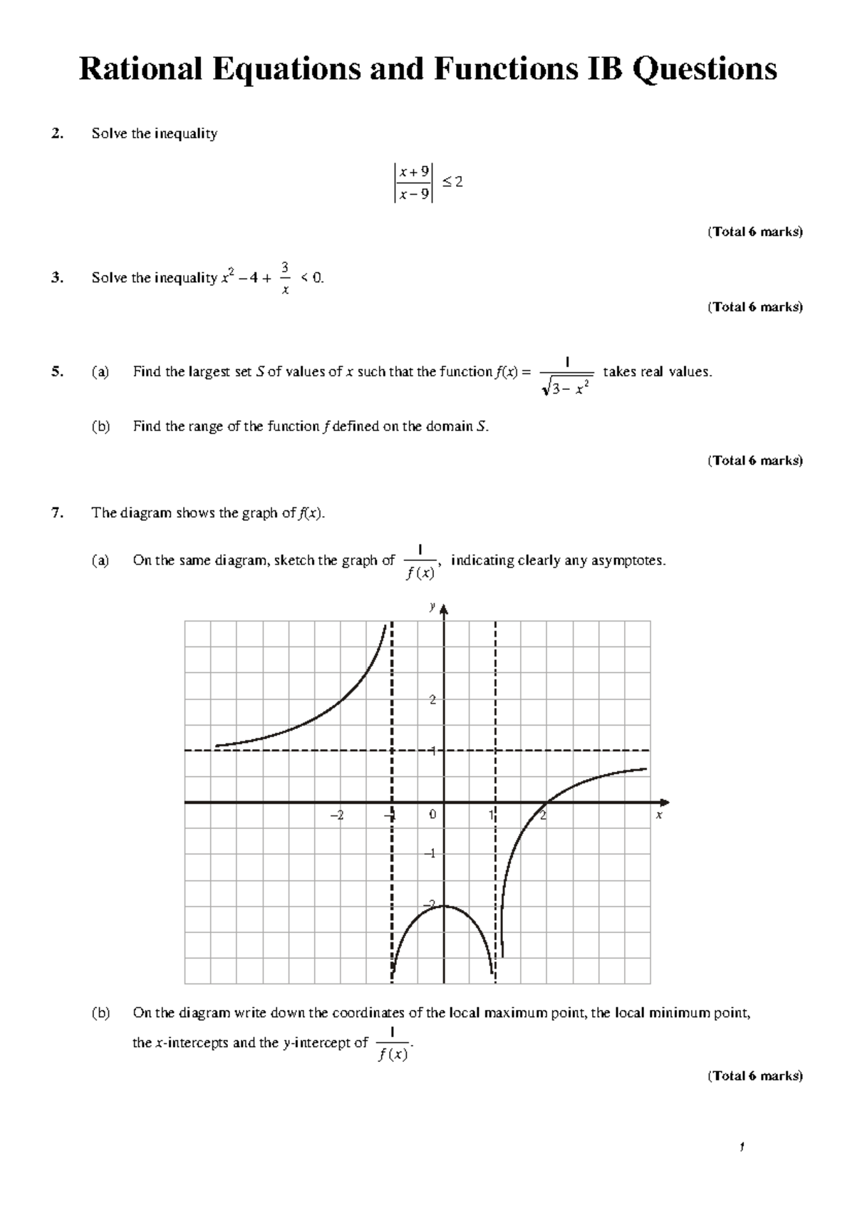 Rational Functions Test Prep IB Questions - Studocu