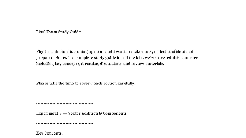 Physics Lab Final Exam Study Guide: Key Concepts & Formulas - Studocu