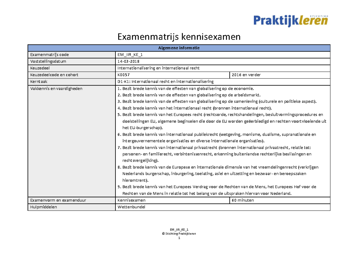 Exam Matrix for Internationalization and International Law (EM_IIR_KE ...