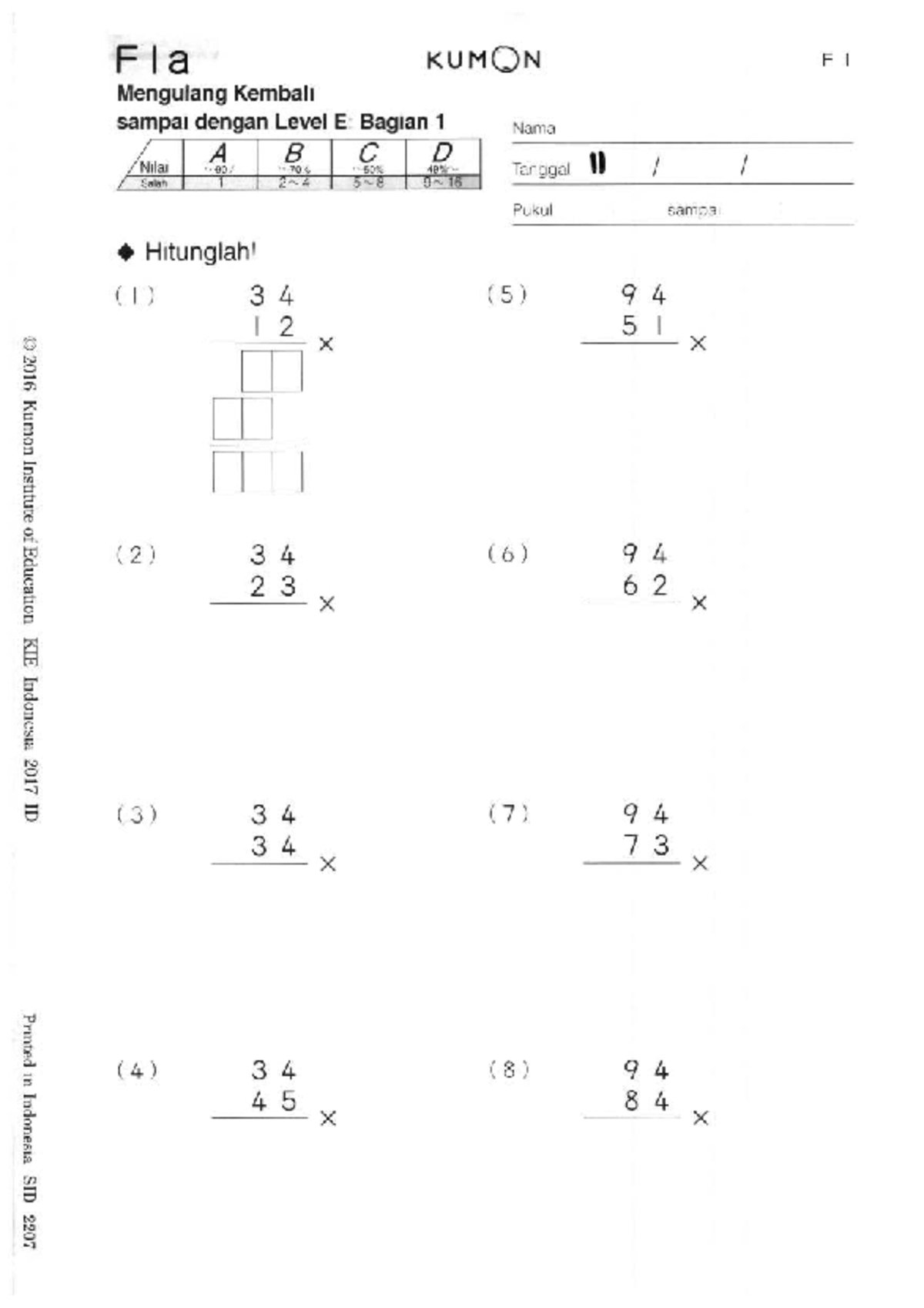 KUMON Math Level E: Homework F1-10 Review and Solutions - Document Preview