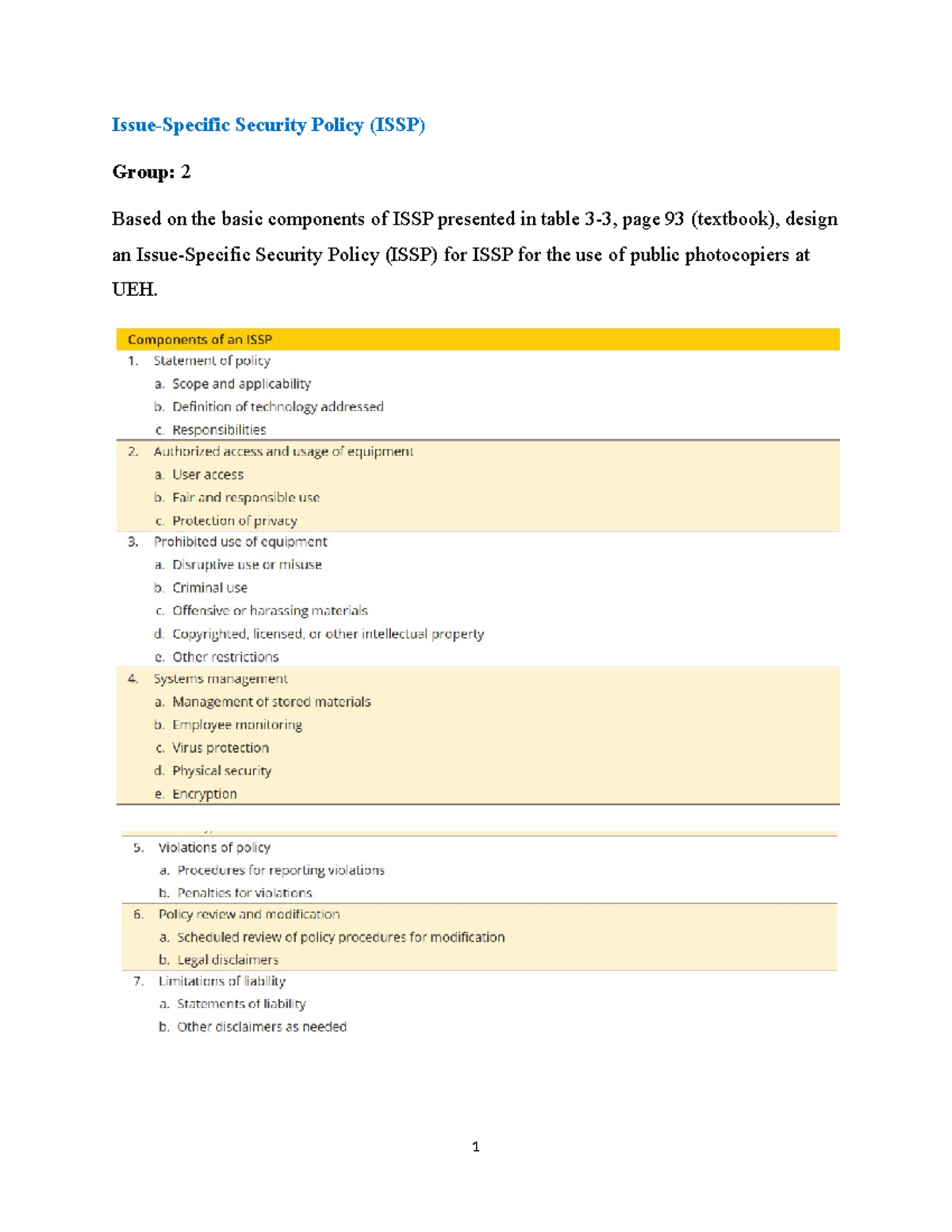 ISSP for Photocopier Usage at UEH - Group 2 Document Analysis - Studocu