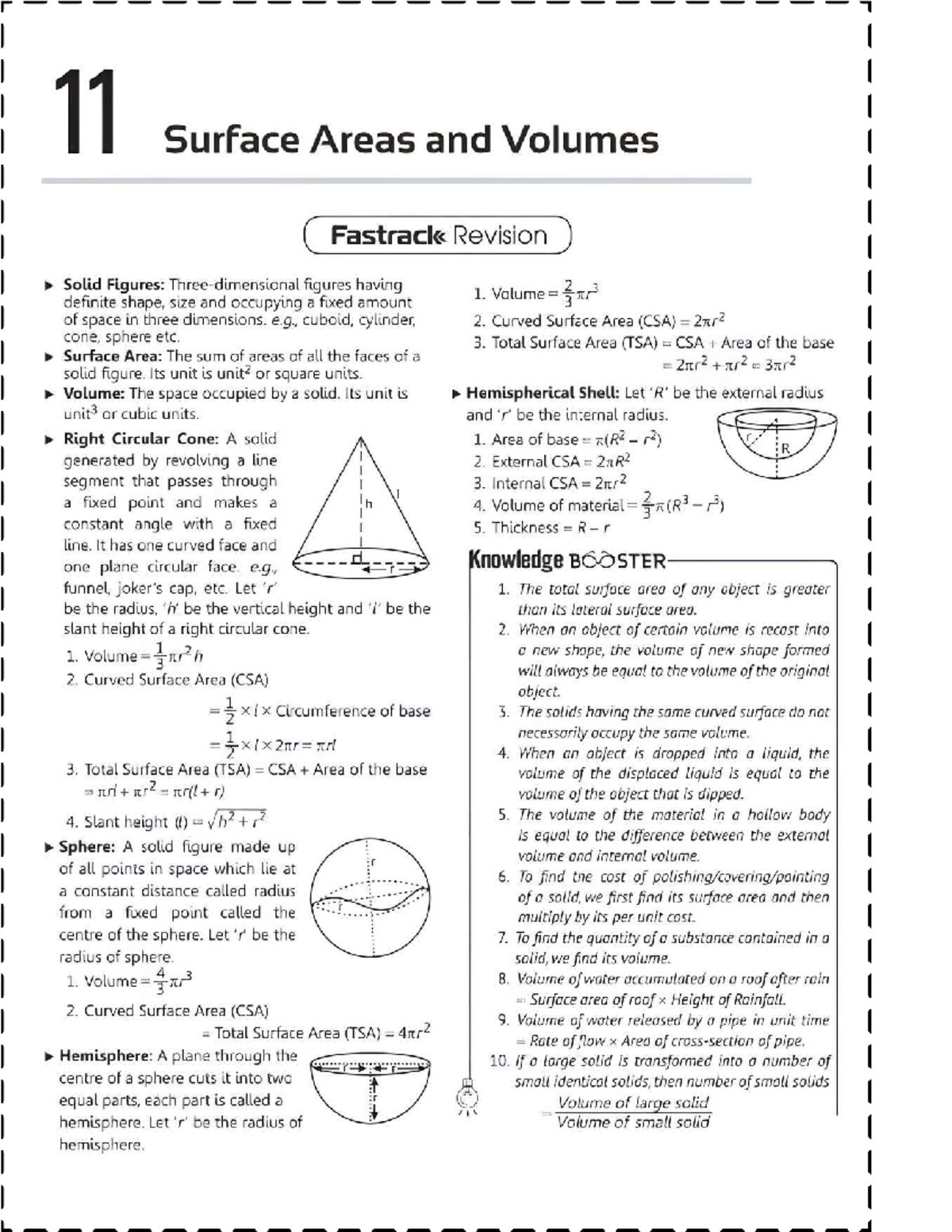 Surface Area and Volume Revision Notes for 11th Grade (Final Exam ...