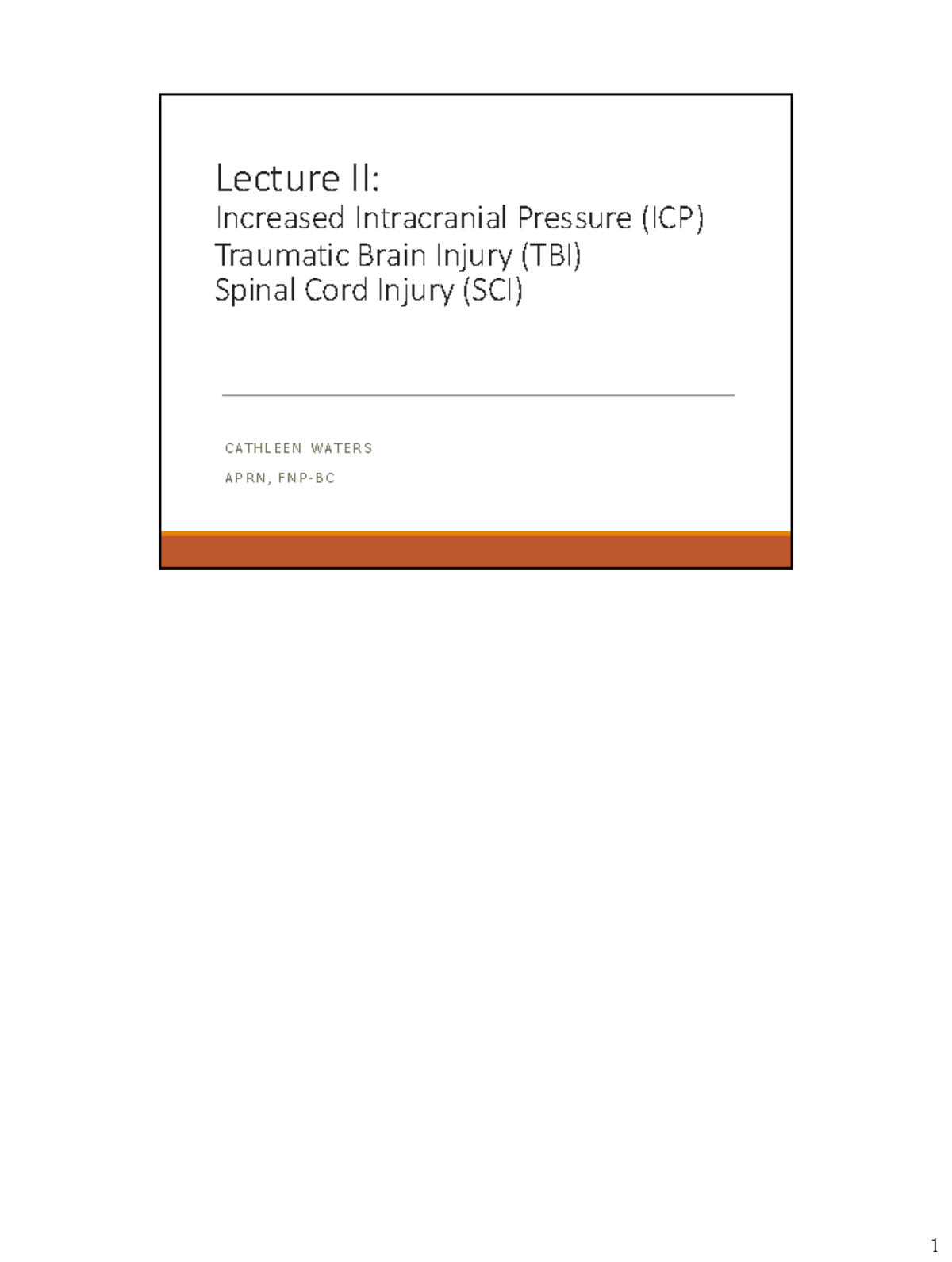 Lecture II: Increased Intracranial Pressure (ICP) Overview - Studocu