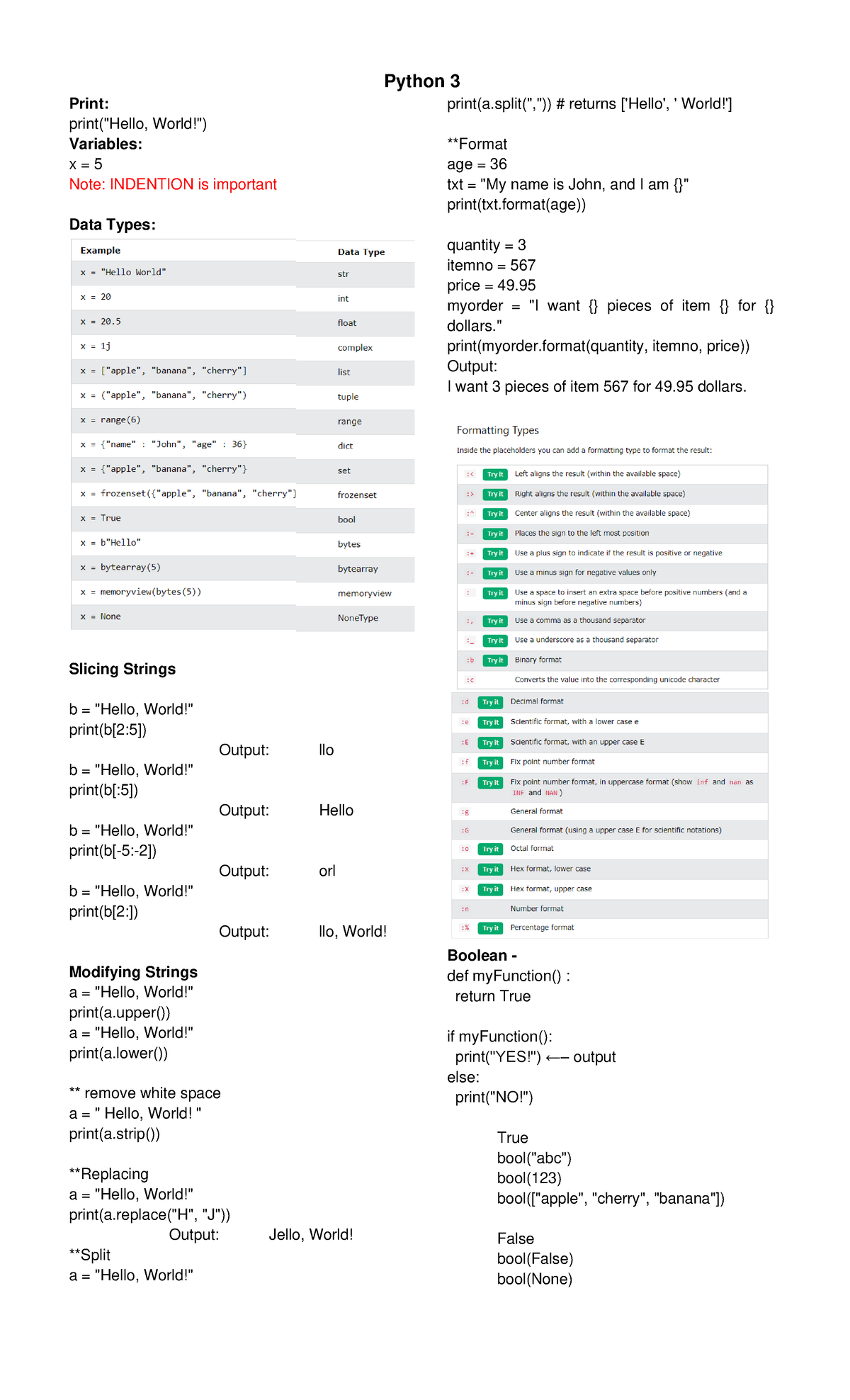 Python 3 Notesss - NOTES - Python 3 Print: print(