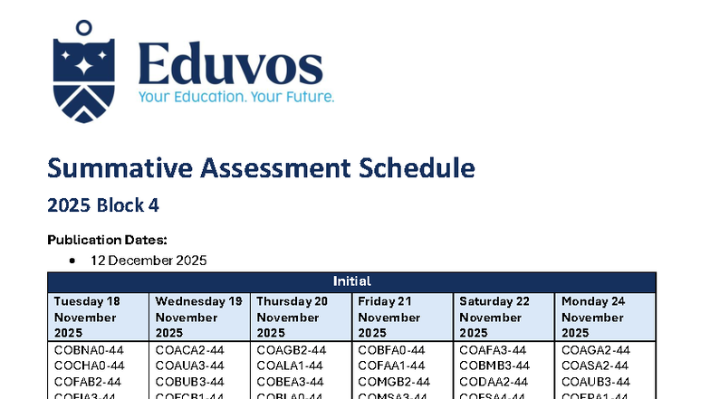 2025 Block 4 Initial Summative Assessment Schedule Draft - Studocu