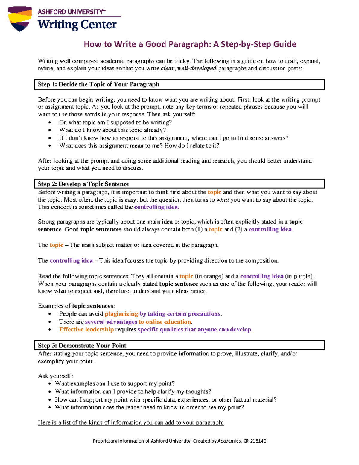 How to Write a Good Paragraph: A Guide for Final Exam 공문 CR 215140 ...