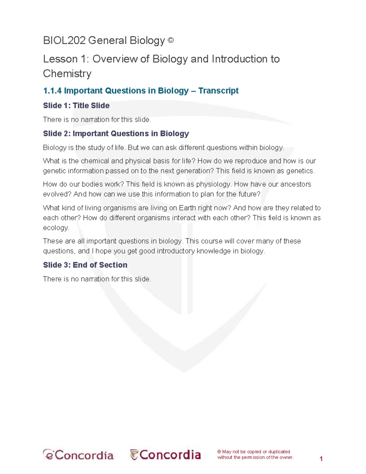 BIOL202 General Biology Lesson 1: Key Questions in Biology - Studocu