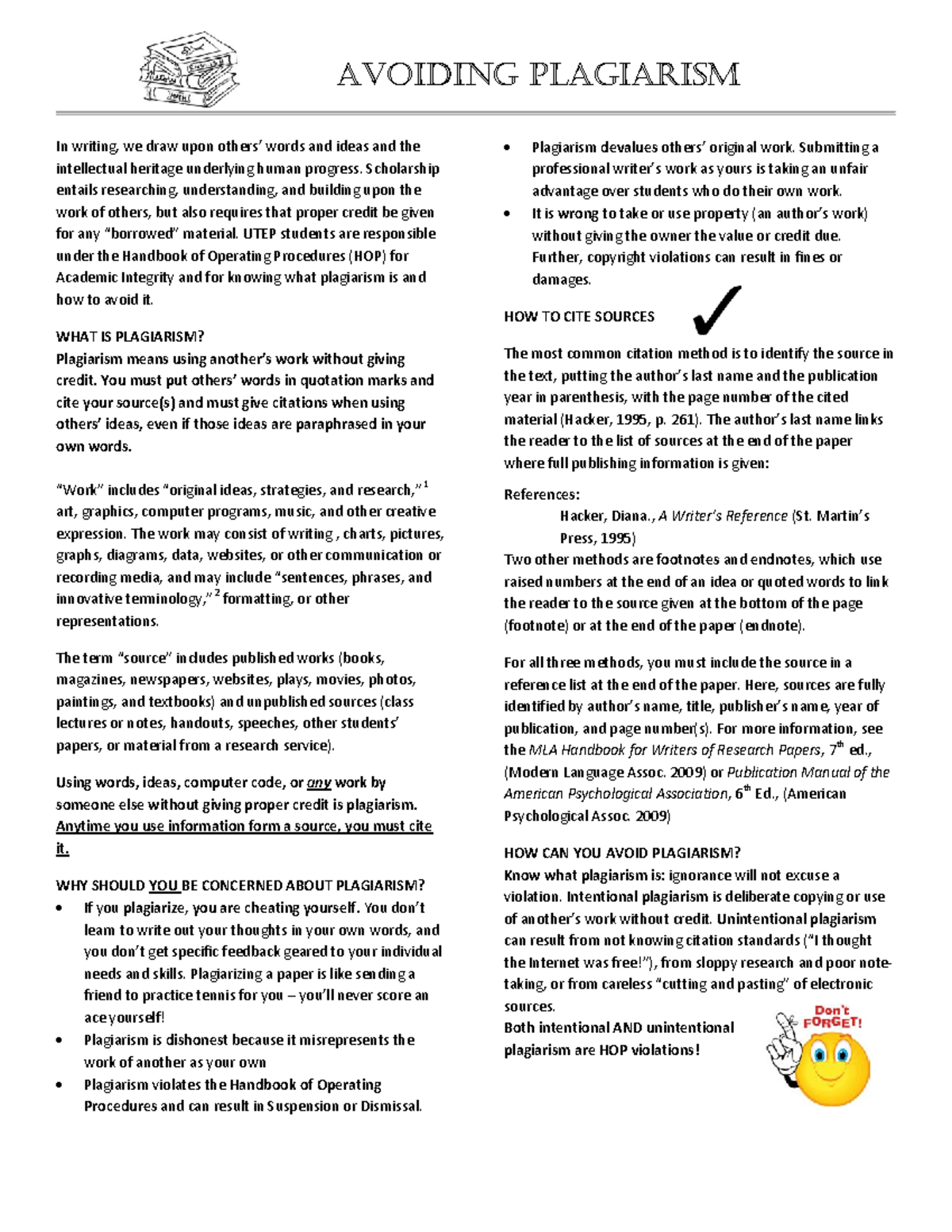 Avoiding Plagiarism - need answer - Avoiding PlAgiArism In writing, we ...