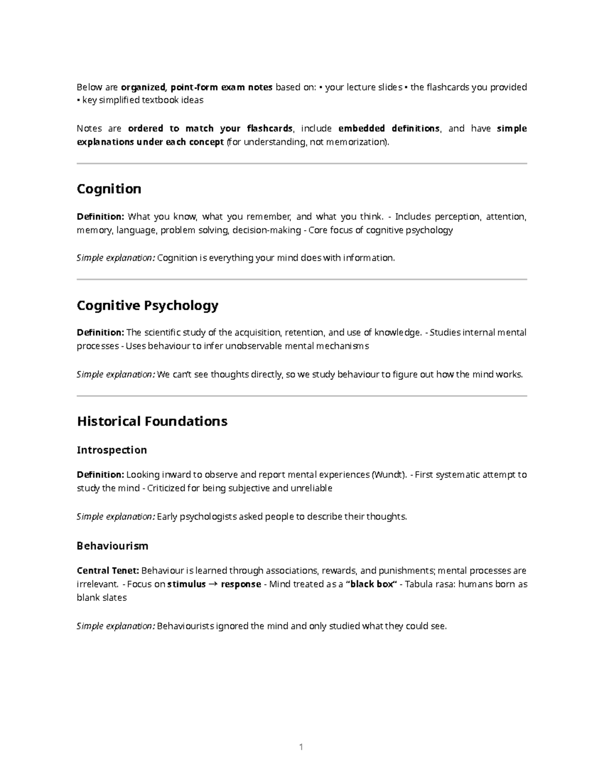 Cognitive Psychology (PSY 101) Final Exam Notes and Key Concepts - Studocu