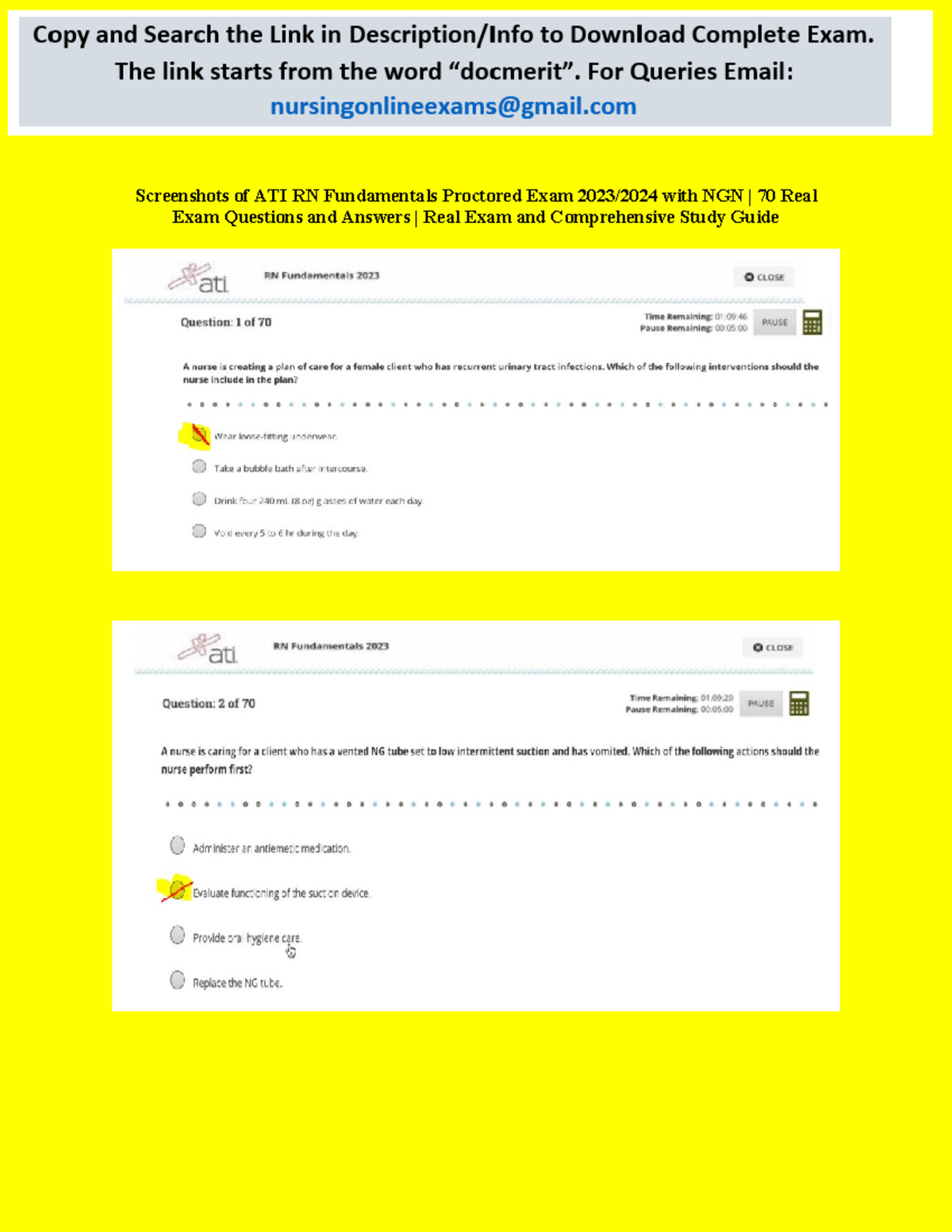 Screenshots of ATI RN Fundamentals Proctored Exam 20232024 with NGN 70