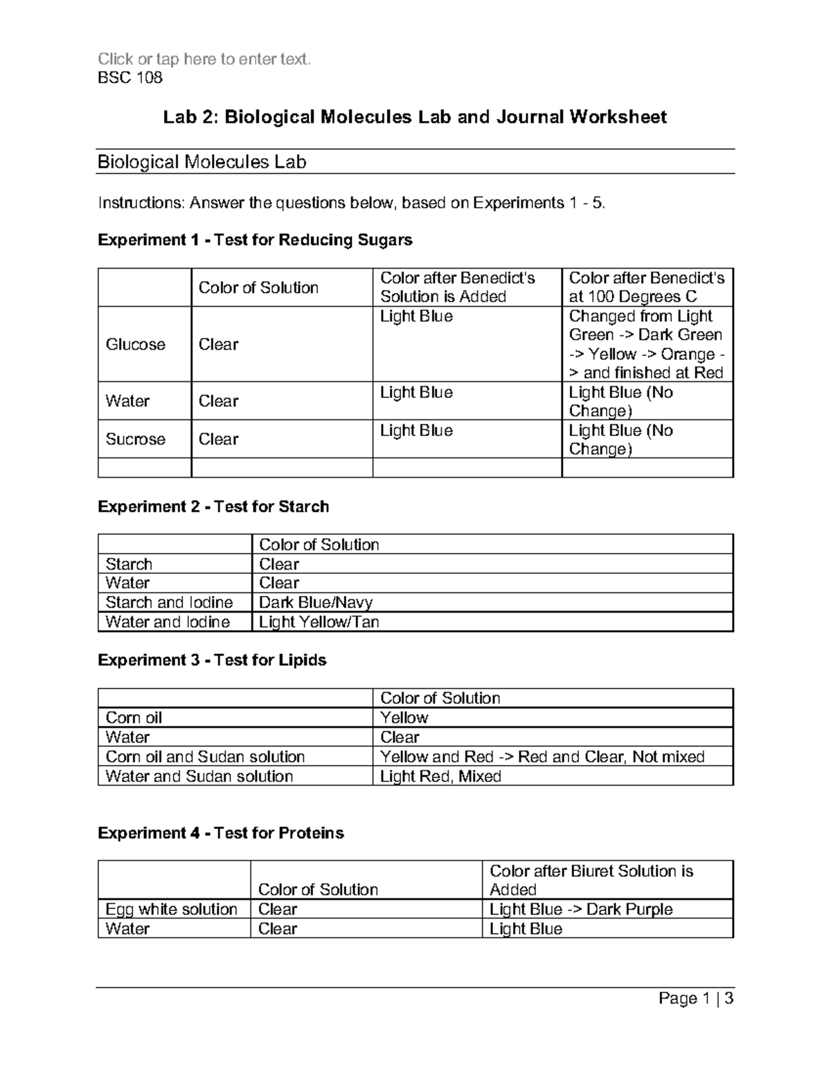 Lab 2 - Lab 2 worksheet - Click or tap here to enter text. BSC 108 Lab ...