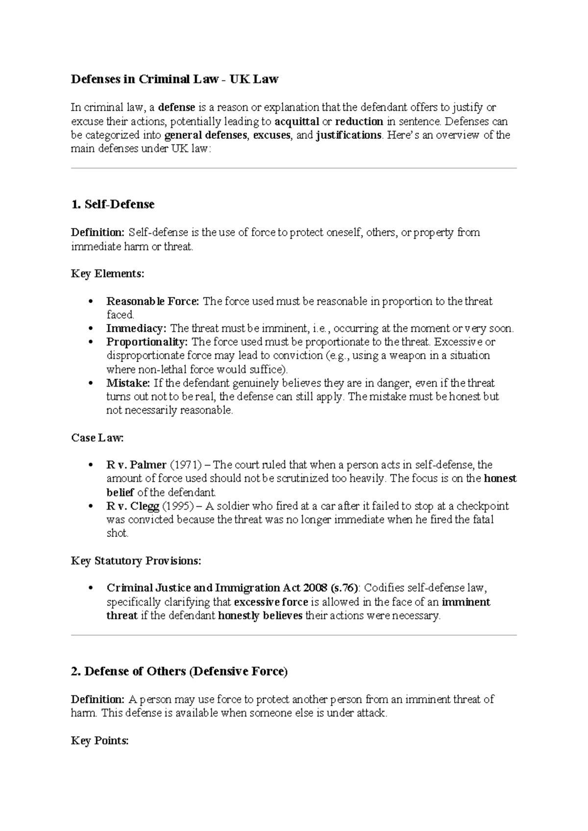 Defenses in Criminal Law - self-defense - Defenses in Criminal Law - UK ...