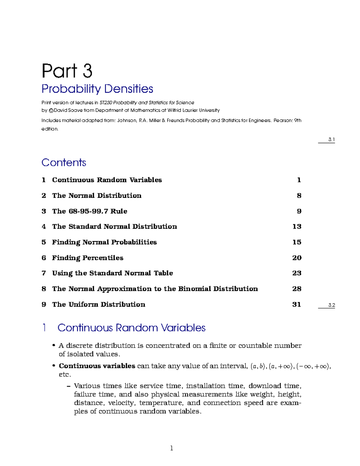 ST230 Lecture Notes: Part 3 - Probability Densities & Normal ...