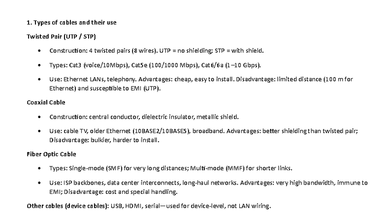 CNS 101 - Comprehensive Notes on Cable Types and Networking Concepts ...