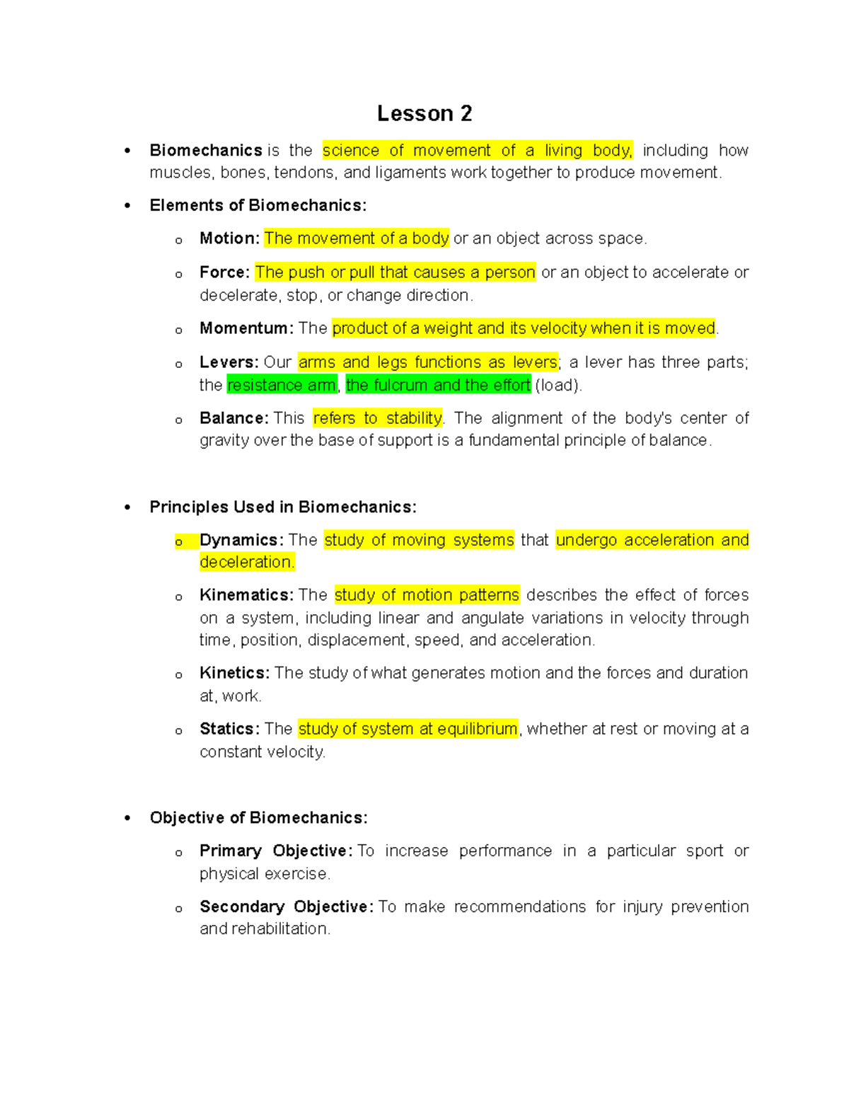 Quiz reviewer - Internet based lesson on biomechanics and physical ...