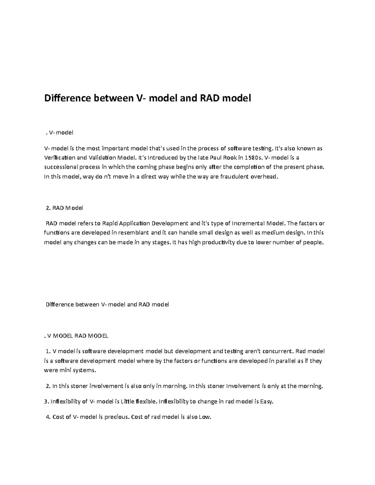 Comparative Analysis of V-Model and RAD Model in Software Development ...