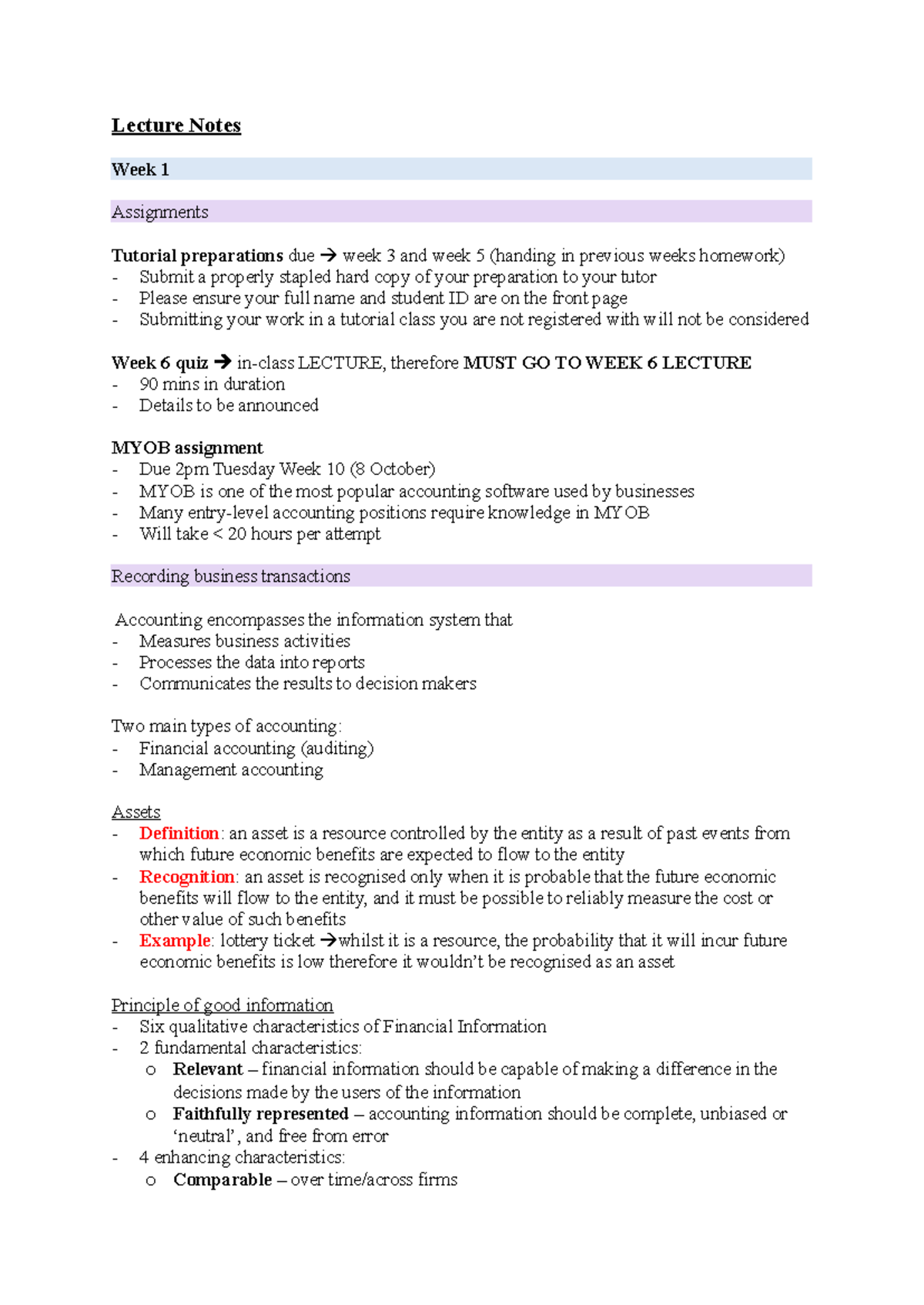Lecture Notes - Lecture Notes Week 1 Assignments Tutorial preparations ...