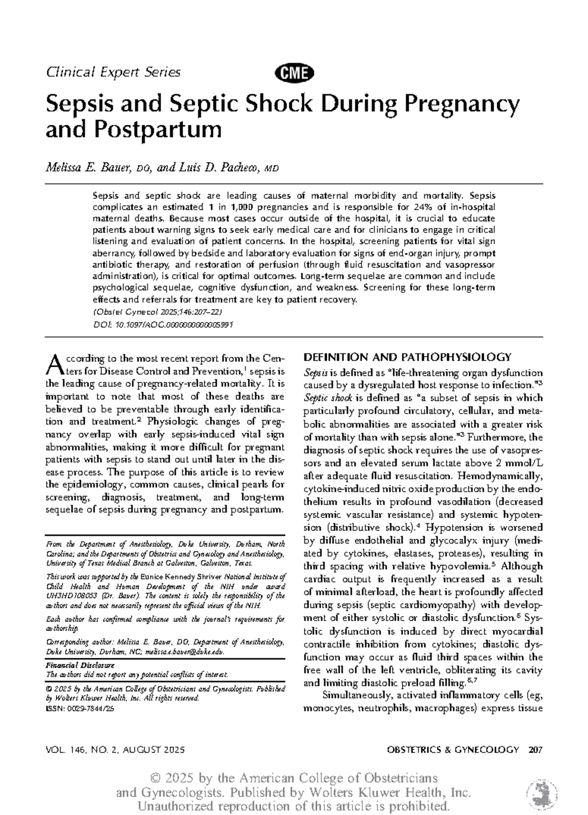 Sepsis and Septic Shock in Pregnancy and Postpartum: Clinical Insights ...