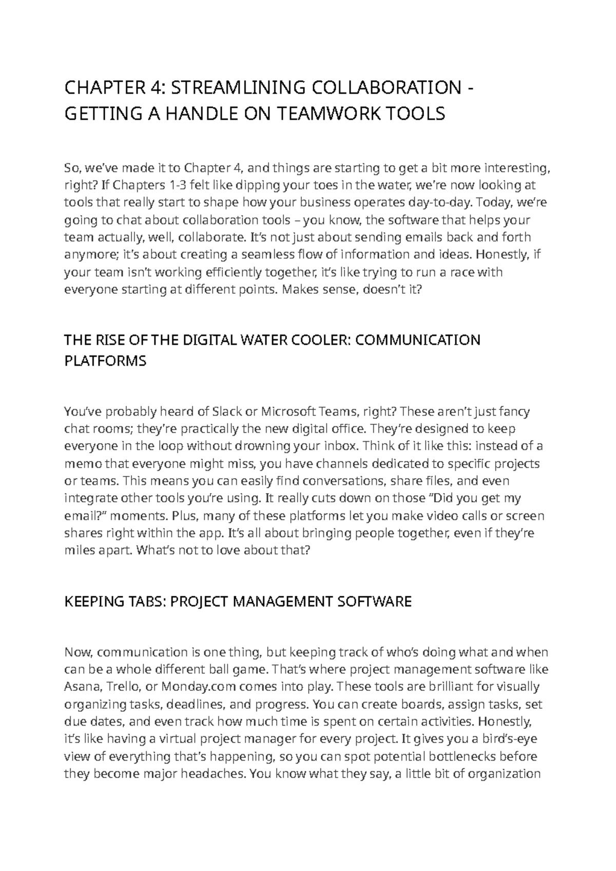 CHAPTER 4: REVIEW OF IT TOOLS FOR STREAMLINING TEAMWORK - Studocu