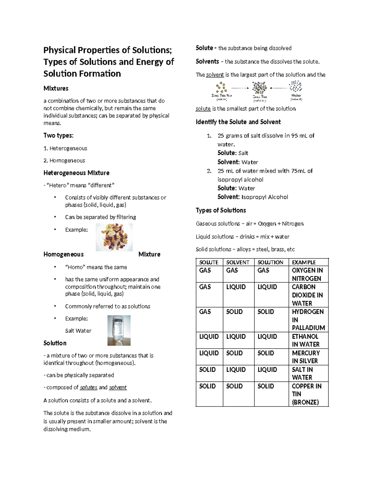 CHEM 101 Final Exam Review: Mixtures and Solutions Concepts - Studocu