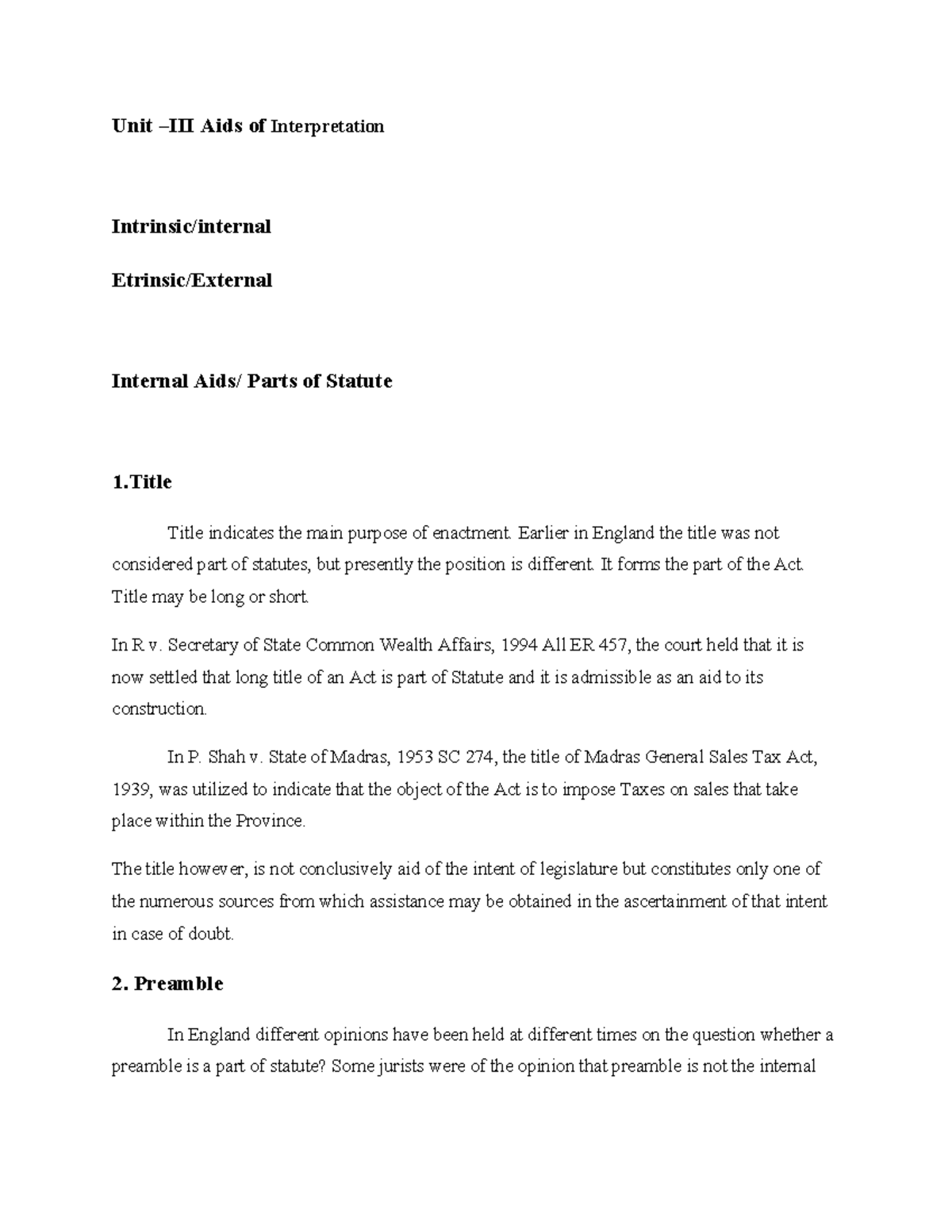Interpretation of Statutory Provisions: Unit Aids and Internal Parts ...