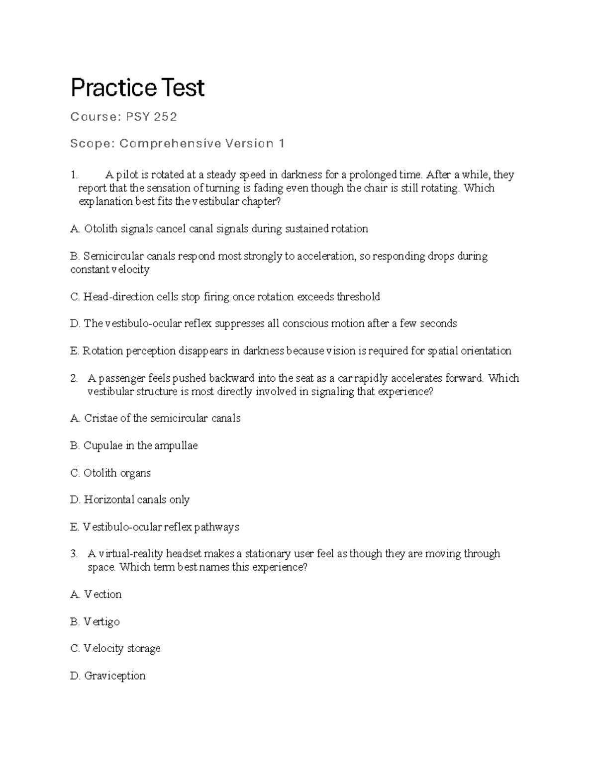 Practice Final Exam: PSY 252 Comprehensive Review (Version 1) - Studocu