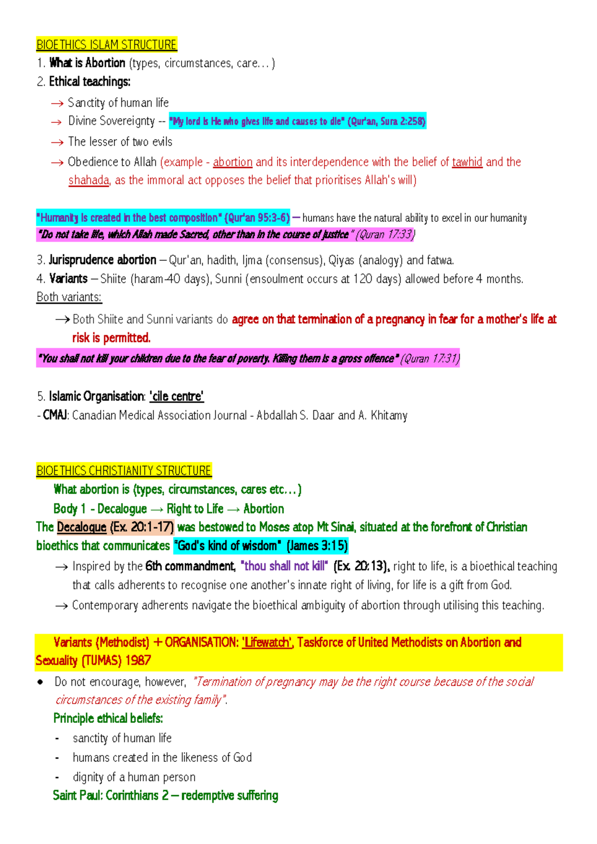 SOR Bioethics Notes - Abortion Perspectives in Islam & Christianity ...