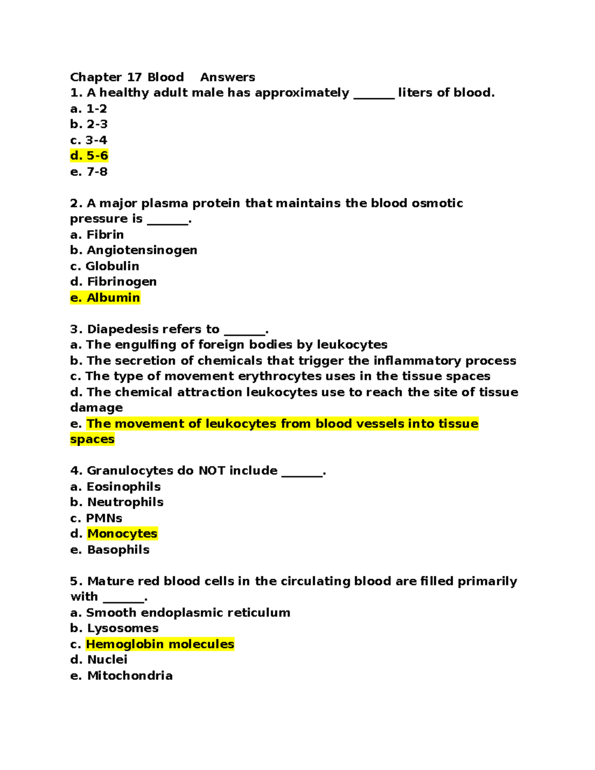 Blood QUIZ BIO 227 SD - Study Guide and Key Concepts - Studocu