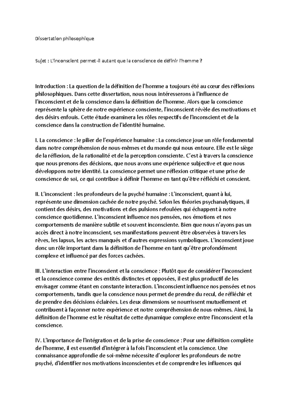 L'inconscient permet-il autant que la conscience de définir l'homme ...