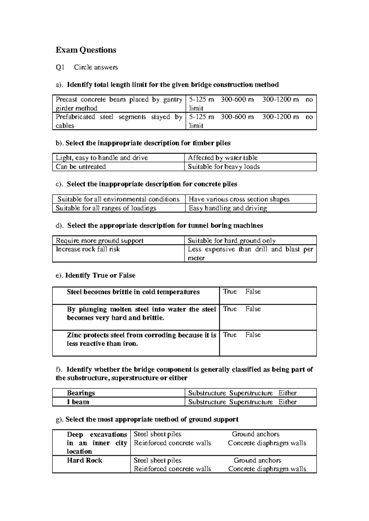 Sample/practice exam - Exam Questions Q1 Circle answers a). Identify ...