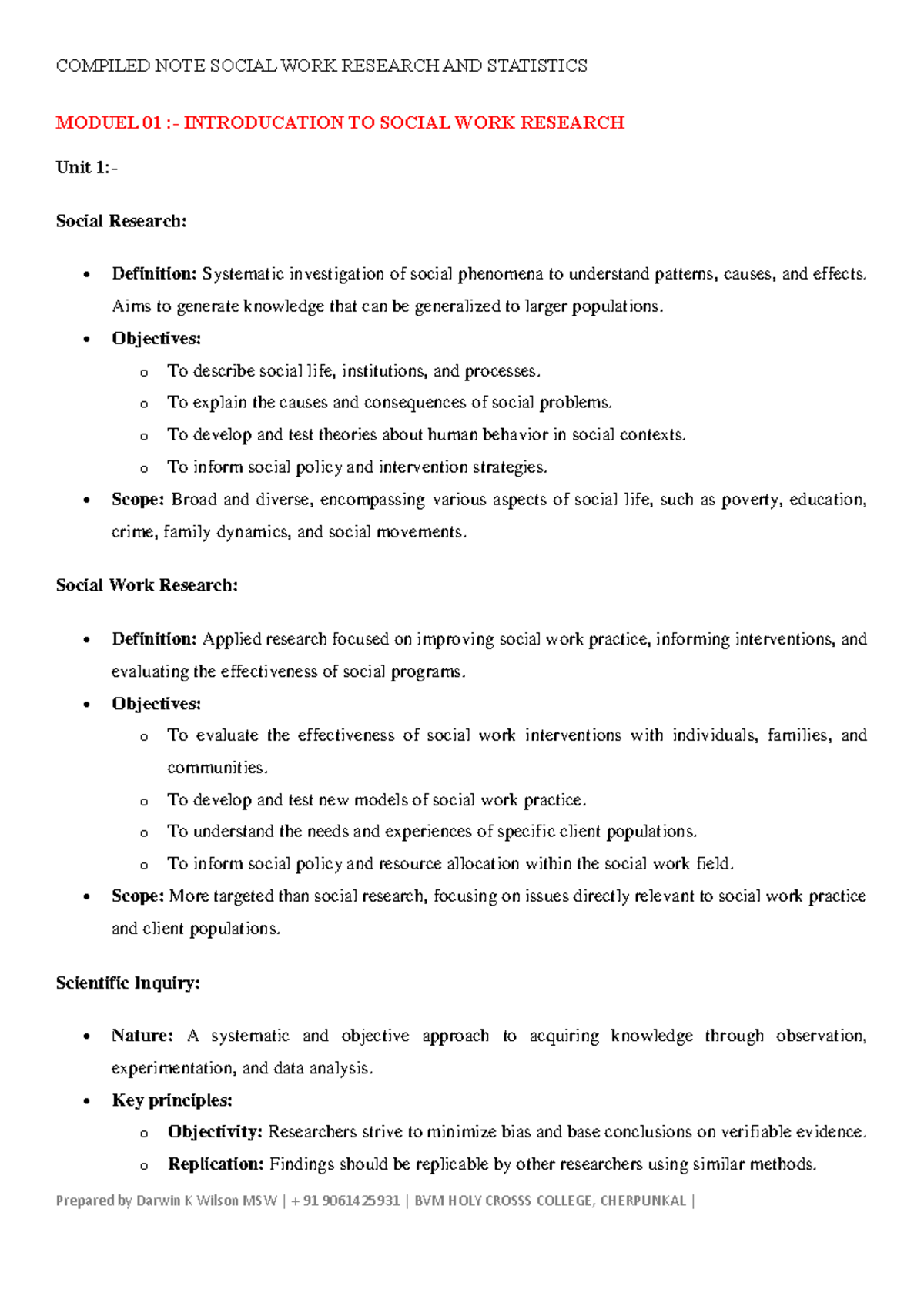 Compiled Notes on Social Work Research & Statistics (Modules 1-6) - Studocu