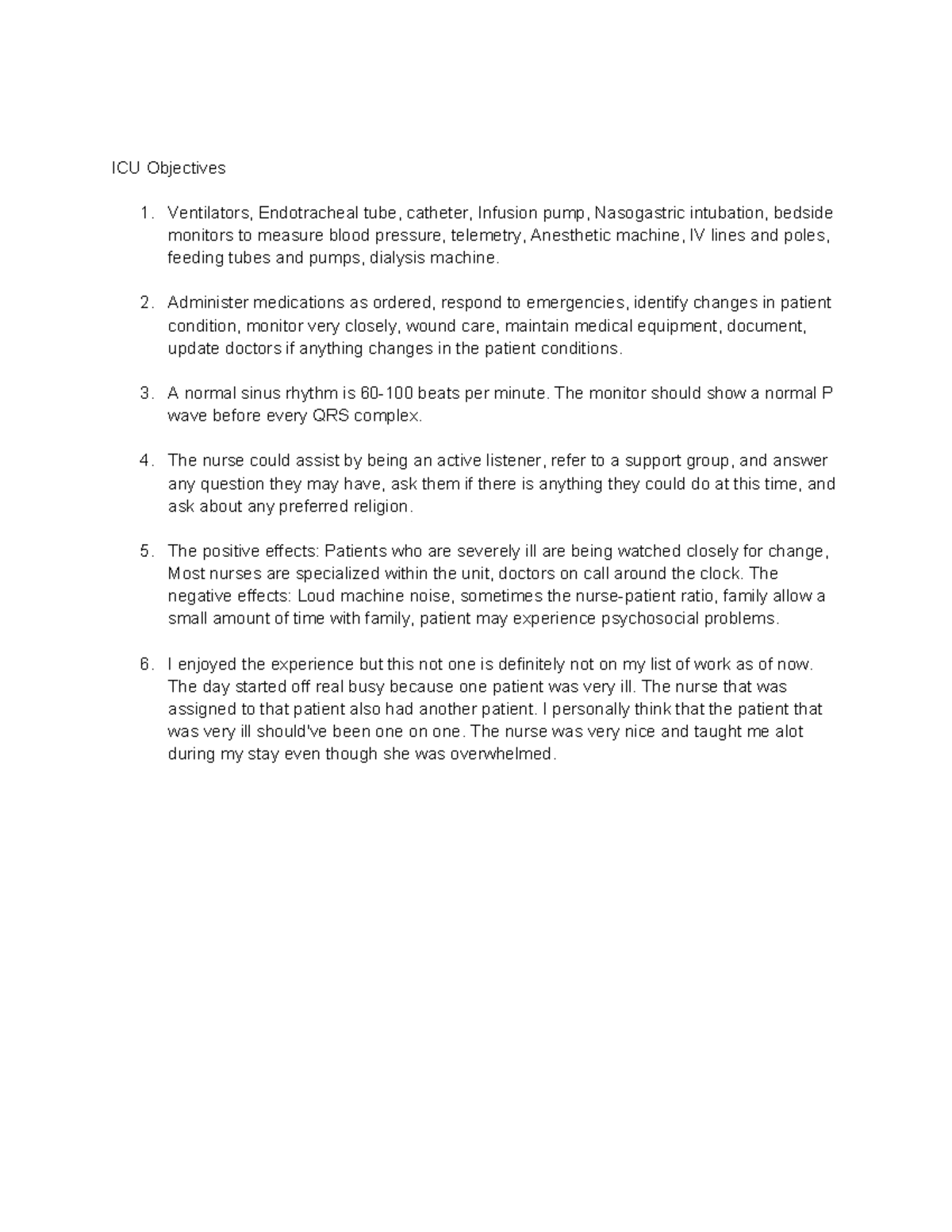 ICU Objectives Study Guide: Ventilators, Patient Care & Monitoring ...