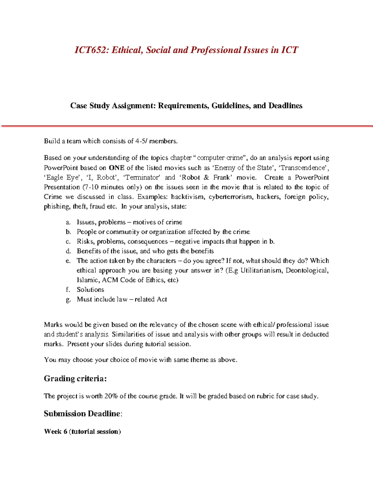 ICT652 - Case Study Instructions - Computer Crime - ICT652: Ethical ...