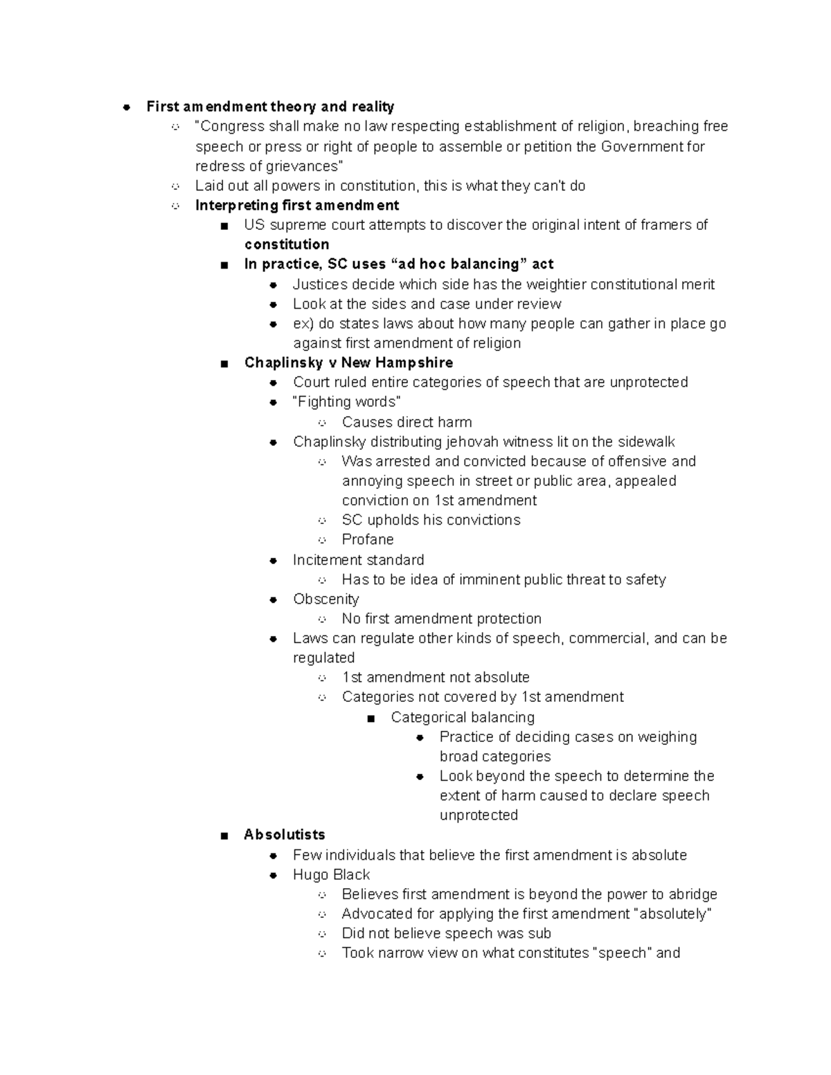 Lecture 17: Analysis of the First Amendment Rights - Studocu