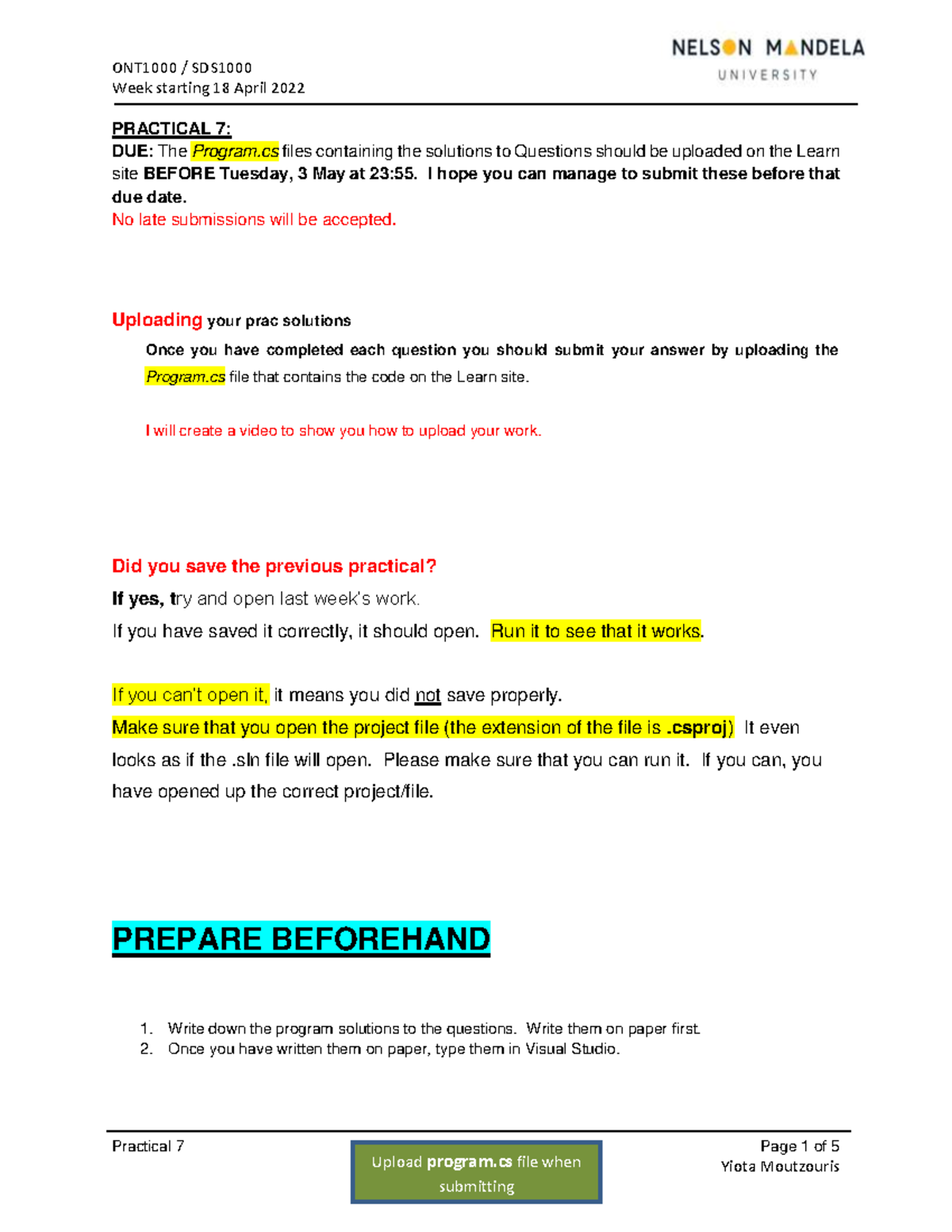 Practical 7 of 2022 - if statements - Week starting 18 April 2022 ...